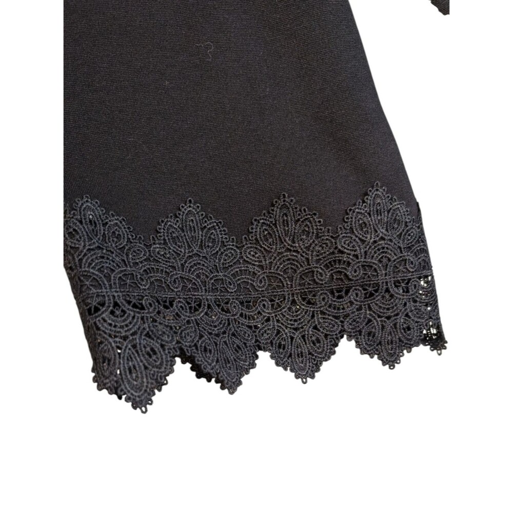Chico's Black Ponte Tunic Top 3/4 Bell Sleeve size 3/XL Scalloped Lace romantic - Picture 7 of 8